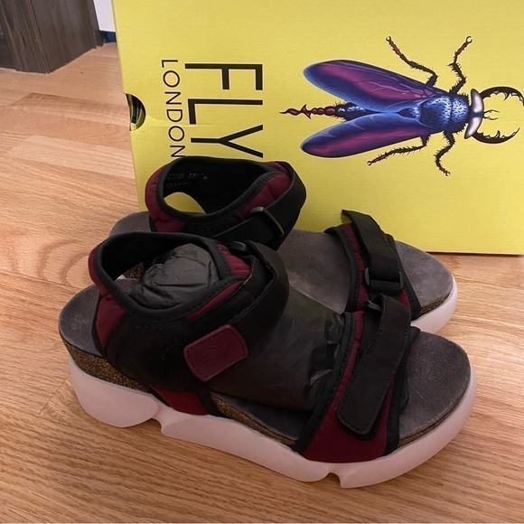 Fly London Sigo Sandals Sz 39 Bordeaux Red Open Toe Platform - Picture 2 of 9